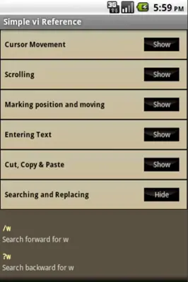 Simple vi Reference android App screenshot 3