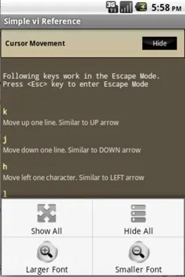 Simple vi Reference android App screenshot 4